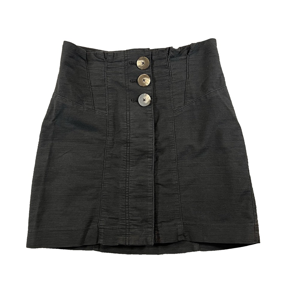 Free People Mini Skirt Womens Sz 0 Black Textured High Waist‎ Button Front Seam